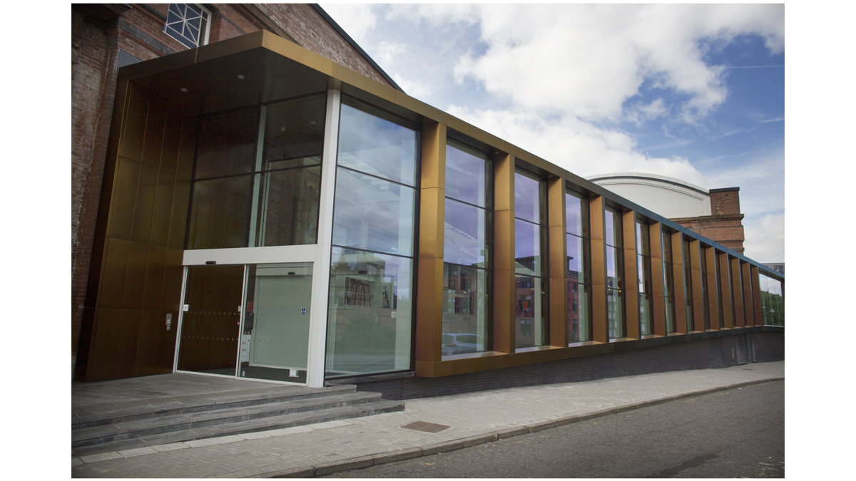 Exterior glass entrance of Glasgow Club Kelvin Hall